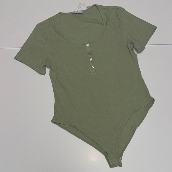 Mangopop Ribbed Short Sleeve Bodysuit Green (BR666) - Picture 2 of 9